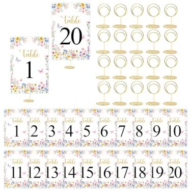 Imagem de CORNER LACE Números de mesa de flores silvestres 1-20 com 20 peças de porta-cartões dourados - 10 x 15 cm, decoração de centro de mesa floral elegante para casamento, aniversário, chá de bebê