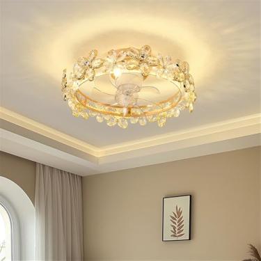 Imagem de OUFULA Ventilador de quarto moderno com luz LED para sala de estar, restaurante, quarto infantil, estudo, vila, ventilador elétrico com controle remoto LED (B C D50CM)