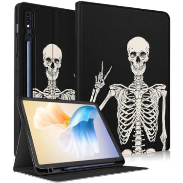 Imagem de Wazzasoft Capa para Samsung Galaxy Tab S9 Plus/S9 FE Plus 12,4 polegadas 2023 para mulheres, meninas, meninos, homens, capa fólio fofa com suporte para lápis, design legal, caveira de esqueleto
