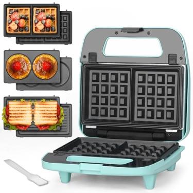 Imagem de Baker's Friend Mini máquina de waffle 3 em 1 com pratos removíveis, mini panqueca, máquina de queijo grelhado, sanduicheira de café da manhã, mini churrasqueira interna, máquina de waffle belga, água