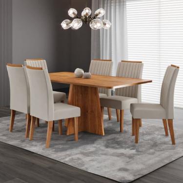 Imagem de Conjunto Sala de Jantar 160x77,5cm Tampo sem Vidro e 6 Cadeiras Tannat Mel / Bege