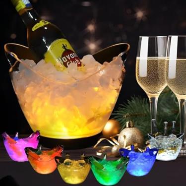 Imagem de Japard Baldes de gelo de LED 2l Baldes de cerveja de plástico transparente com luz LED RGB que mudam de cor, recipiente de gelo refrigerador com suporte para festa em casa bar Ktv clubes
