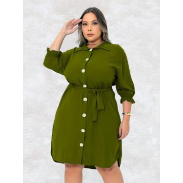 Imagem de Vestido Feminino Chemise Plus Size Camisão C Botões Frotais c Faixa Ch