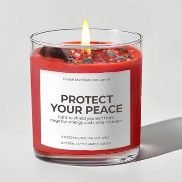 Imagem de Vela de outono para casa, velas perfumadas para mulheres - Vela de aromaterapia de xarope de bordo de maçã com cristais, velas de soja de 293 ml para casa perfumada, presentes para mulheres, amigas