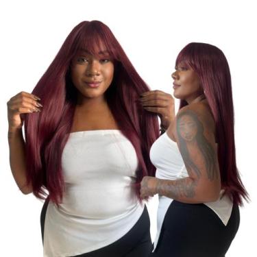 Imagem de Peruca Lisa Borgonha Natural Com Franja 70cm - Maya Hair