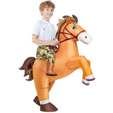 Imagem de Fantasia de cavalo inflável para crianças, fantasia de vaqueira, fantasia engraçada de vaqueira, para meninos e meninas, festa cosplay, Marrom frio, Kid