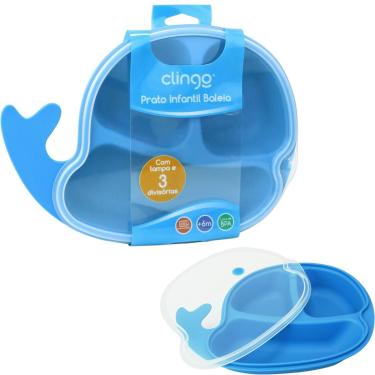 Imagem de PRATO INFANTIL 3 DIVISÓRIAS E TAMPA BALEIA AZUL 6M+ - CLINGO