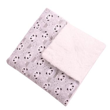 Imagem de Cobertor Para Bebê Estampado Dupla Face Manta Panda Cinza