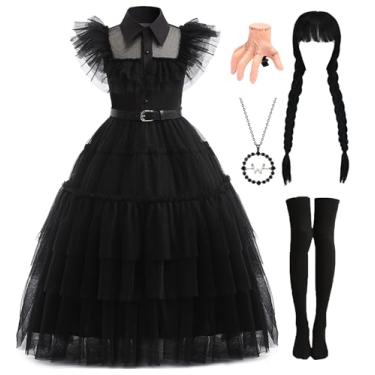 Imagem de Cabeny Long Black Dress for Women Adult Black Gothic Dress with Black Wig Necklace Socks Cute Dress Costume for Halloween Party CA034XXL
