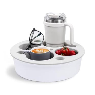 Imagem de Organizador de apoio de braço de sofá com suporte de copo, controle remoto e armazenamento de telefone, acessório de sofá e cama (branco)