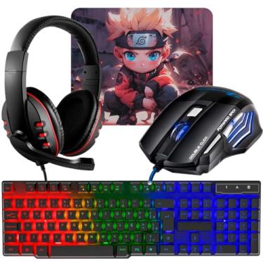 Imagem de Kit Periféricos Para Computador Headset Teclado Mouse e Pad Completo Gamer Led (Vermelho)