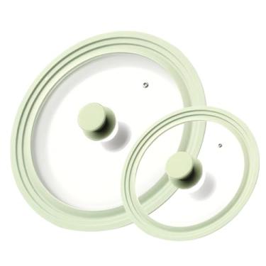 Imagem de J&C LIFE Tampas universais para panelas e frigideiras (conjunto de 2) – Serve para panelas de 7, 20, 25, 25, 28, 30 cm, tampa de frigideira de silicone resistente ao calor de vidro temperado, tampa de