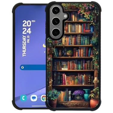 Imagem de WANKBLC Capa compatível com Samsung Galaxy S24 Plus S25 Plus, proteção à prova de choque para homens mulheres antiderrapante para Samsung Galaxy S24 Plus S25 Plus Crazy Pattern Dark Bookshelf Plants
