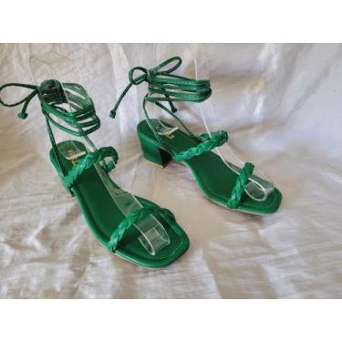 Imagem de Sandalia Feminina de Salto Medio Grosso Amarracao na Perna Tendencia -