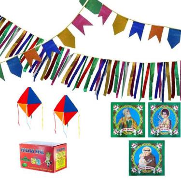 Imagem de Kit Festa Junina Bandeirolas Fitilhos Balões Biribinhas e Santos - Rea
