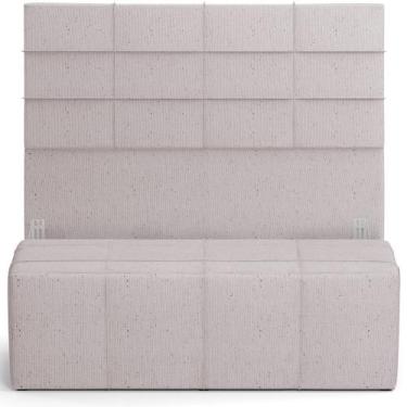 Imagem de Kit Cabeceira Cama Box Casal 140cm com Calçadeira Roma W01 Linho Bege 