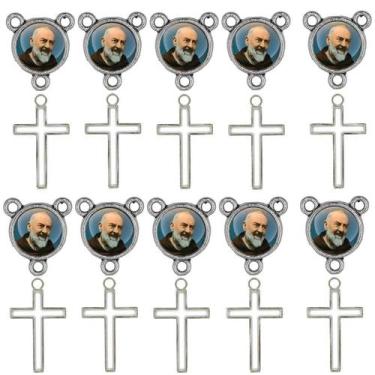 Imagem de 10 Crucifixos + 10 Entremeios Padre Pio Niquel Resinado - Tudo Em Meta
