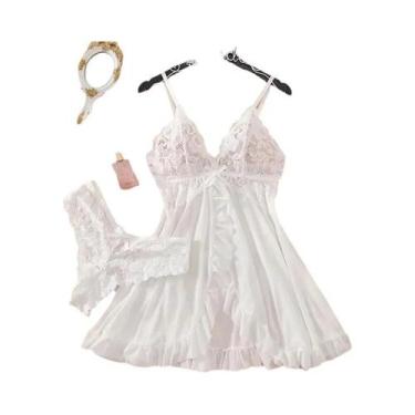Imagem de Conjunto De Lingerie Sexy De Renda Transparente Vermelha, Camisola Tra