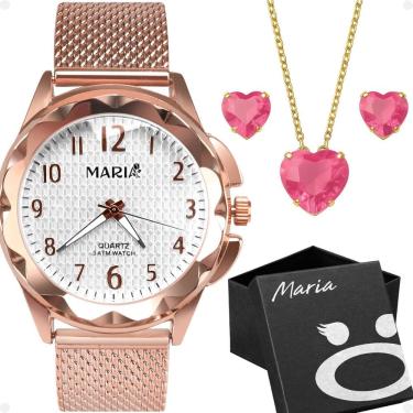 Imagem de Relogio Feminino Silicone Prova Dagua social coração ajustavel zirconia banhado moda presente strass