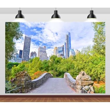 Imagem de CORFOTO 1,5 x 0,9 m, cenário da cidade de Nova York, cenário de outono do Central Park, pano de fundo, arranha-céus, moderno, vista da cidade, pano de fundo para crianças e adultos