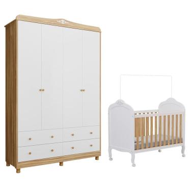 Imagem de Jogo de Quarto Infantil Elô Guarda Roupa e Berço - Móveis Peroba