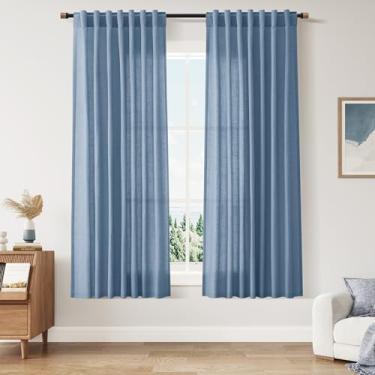 Imagem de Nanspring Cortinas de linho azul pedra 153 centímetros de comprimento, conjuntos de 2 painéis para sala de estar, quarto, varão bolso traseiro, filtro de luz, cortina drapeada para janela de cozinha