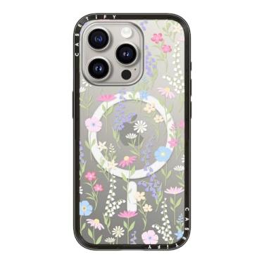Imagem de CASETiFY Capa compacta para iPhone 15 Pro [fina e elegante/compatível com Magsafe/1,2 m. 2X proteção contra quedas de grau militar] - rosa pastel fofo floral - preto transparente