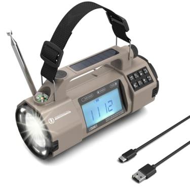 Imagem de LEDIANER Rádio de emergência com rádio meteorológico NOAA, rádio AM/FM portátil com manivela solar para sobrevivência, rádios alimentados por bateria recarregável, lanterna de emergência SOS, lâmpada