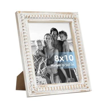 Imagem de UPPER DECOR Moldura com tapete de 20,3 x 25,4 cm, moldura de casa de fazenda de mesa caiada de branco com borda e cavalete traseiro para exibição de fotos de 20,3 x 25,4 cm