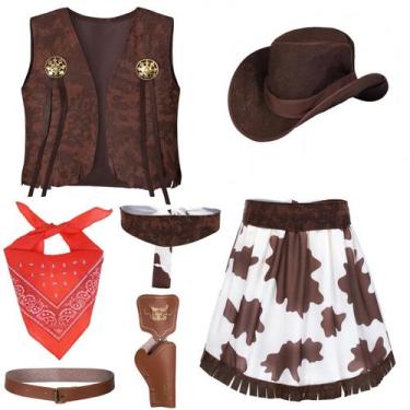 Imagem de Fantasia de cowgirl TOGROP para meninas, conjunto de 6 peças de 8 a 10