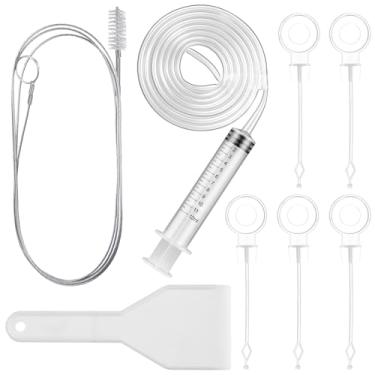 Imagem de Gisafai Kit de limpeza de geladeira com 9 peças, ferramenta de limpeza de ralo de geladeira, incluindo 1 seringa de 91 cm, mangueira de 91 cm, 5 êmbolos, 1 pá e 1 escova de limpeza longa e flexível