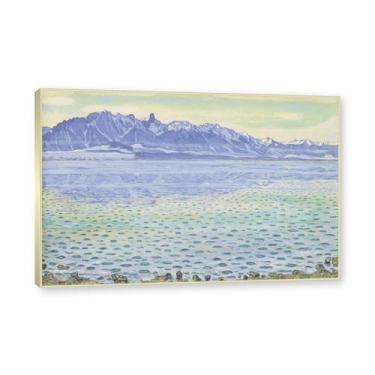 Imagem de Moldura de champanhe. Famosas pinturas a óleo (Lake Thun 14) por Ferdinand Hodler, reprodução impressa em tela, arte de cenário para decoração de sala de estar. 40 x 60 cm - 15,8 x 23,7 pol