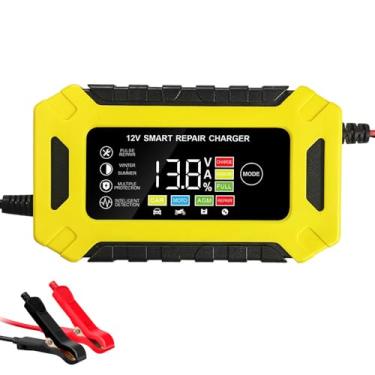Imagem de Carregador de bateria de carro de 6 amperes, 12 V, carregador inteligente de bateria de 12 volts, dessulfatador para carro, camião, motocicleta, corta-relvas, baterias marinhas de chumbo ácido