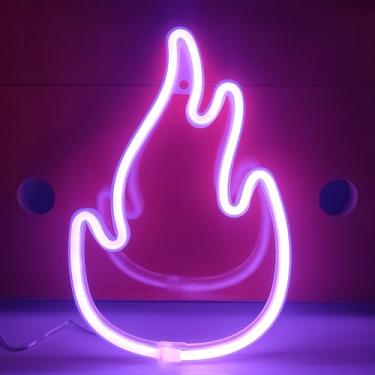 Imagem de JYWJ Sinal neon de chama, luz neon alimentada por USB ou 3-AA, decoração de mesa de LED, decoração de parede de quarto, presente de aniversário, presente de negócios de casamento (roxo)
