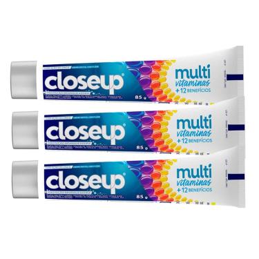 Imagem de Kit 3 Creme Dental Closeup Multi Vitaminas +12 Benefícios White 85g