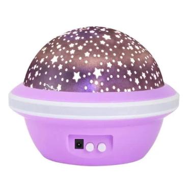 Imagem de Luminária Projetor Teto Efeito Estrelado Lua Crianças Bebês Adultos Quarto Globo Giratório Lilás