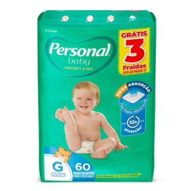Imagem de Fralda Personal Baby Protect & Sec Tamanho G Leve 60 Pague 57 Fraldas Descartáveis