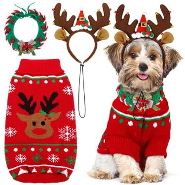 Imagem de Apoway Suéter de Natal para cães, faixa de cabeça, coleira de cachorro, gola rolê, roupas quentes de inverno, pulôver, jaqueta, colete de cachorro, fantasia de Natal, grande