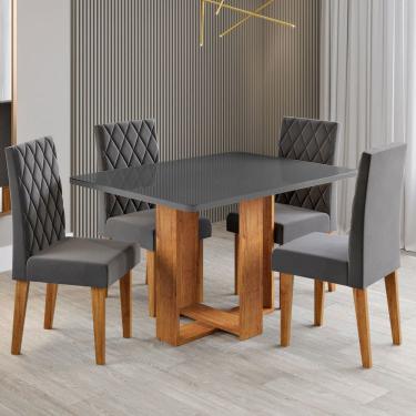 Imagem de Mesa de Jantar 4 Lugares Afrodite Marrom/Cinza/Veludo Cinza - Viero Móveis