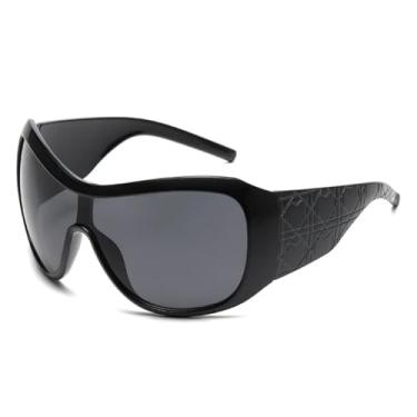 Imagem de Óculos de sol grandes femininos para homens, modernos, vintage, luxuosos, armação grande, óculos UV400 (preto-preto)