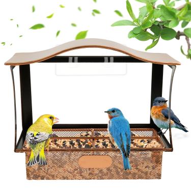 Imagem de Alimentador de pássaros de janela de ferro, alimentador de pássaros selvagens à prova de vento com gancho de ventosa, alimentador de pássaros de metal, dispensador de comida de papagaio de janela de