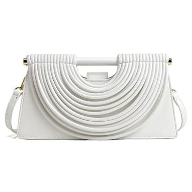 Imagem de Bolsa clutch feminina elegante de couro vegano pequena bolsa de ombro transversal de tecido para noite bolsa de mão com alça superior 2025, Branco