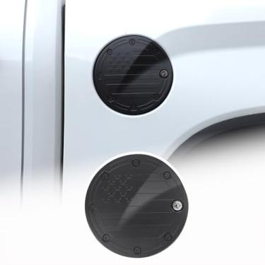 Imagem de Tampa protetora de tanque de combustível de gás compatível com Toyota Tundra 2022-2025 liga de alumínio tampa de trava antifurto tampa de porta de tanque de combustível tampa de porta de óleo de carro