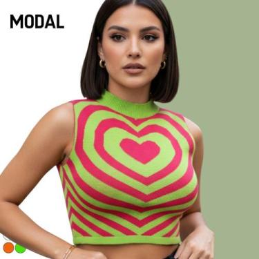 Imagem de Cropped Tricot Modal Coração Sem Manga - Vitrine Colleciton, Verde lim