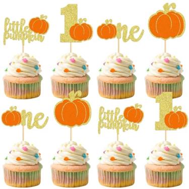 Imagem de Cyodoos 24Pcs Orange Glitter Pumpkin Cupcake Toppers 1st Pumpkin Cupcake Picks Little Pumpkin Baby Shower Decorations Fall Harvest Theme Baby Shower Kids Birthday Party Supplies