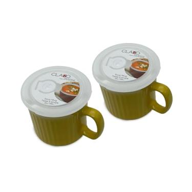 Imagem de 1 Stop & Go Caneca de sopa/refeição Claro de 590 ml com tampa de plástico ventilada (capa) - Conjunto de 2 - Durável, elegante e perfeita para sopa, café, chá, pimenta, aveia, cacau quente e assar
