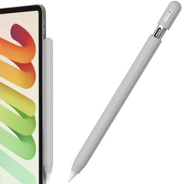 Imagem de FAFALITHIC Capa de silicone compatível com Apple Pencil USB-C Decagon capa protetora antiderrapante suporta fixação magnética (cinza)