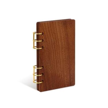 Imagem de MultiBey A6 Binder Ebony Wood Binder Notebook Cover, 6 Ring Loose Leaf Personal Planner Binder Wooden Coverwith 45 Sheets Refills Paper, A6 Planner Insert Binder (A6 Ebony binder)