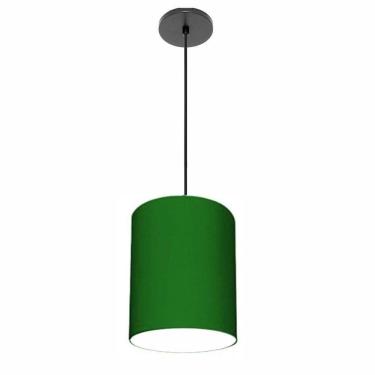Imagem de Lustre Luminária Pendente Vivare Free Lux Pe-4103pr Cúpula Em Tecido 15x20cm Verde-folha Canopla Preta E Fio Preto