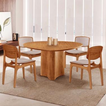 Imagem de Mesa 135cm Laminado Com 4 Cadeiras Malta Moderna Brisa/ Imbuia Nat.